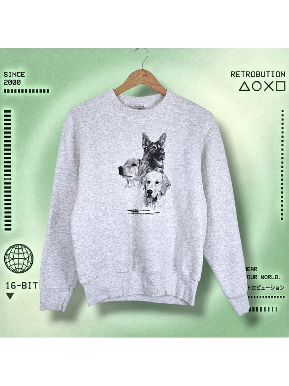 Vintage 90s Canadian Guide Dog Graphic Crewneck Gray Size S